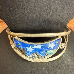 Vintage Alpaca Mexico Abalone Enamel Cuff Bracelet